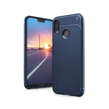Carcasa protectie spate din piele ecologica si gel TPU pentru Huawei P20 Lite, albastra inchis Carcasa protectie spate din piele ecologica si gel TPU pentru Huawei P20 Lite, albastra inchis