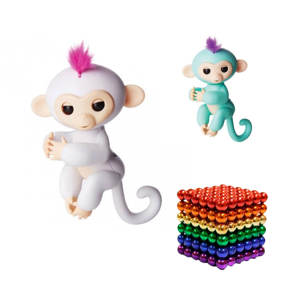 Set 2 x Happy Monkey Alba si Turcoaz + NeoCube 216 bile magnetice multicolore + cadou surpriza Ideal Outlet