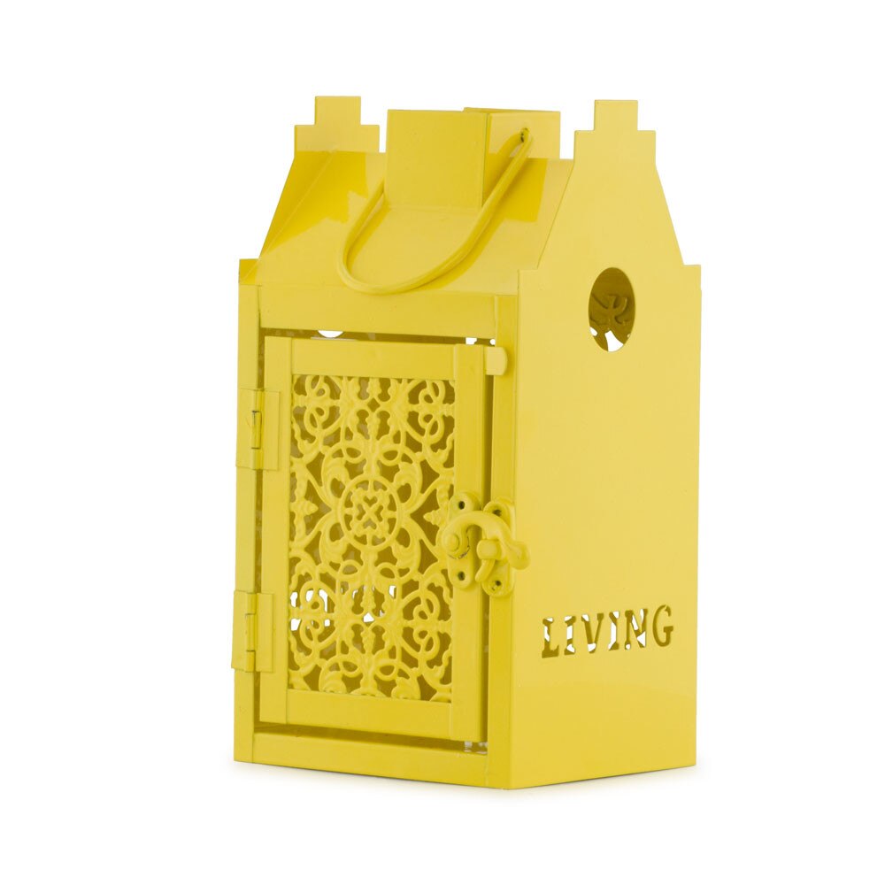 Felinar decorativ, Living, metal, galben, 28 cm