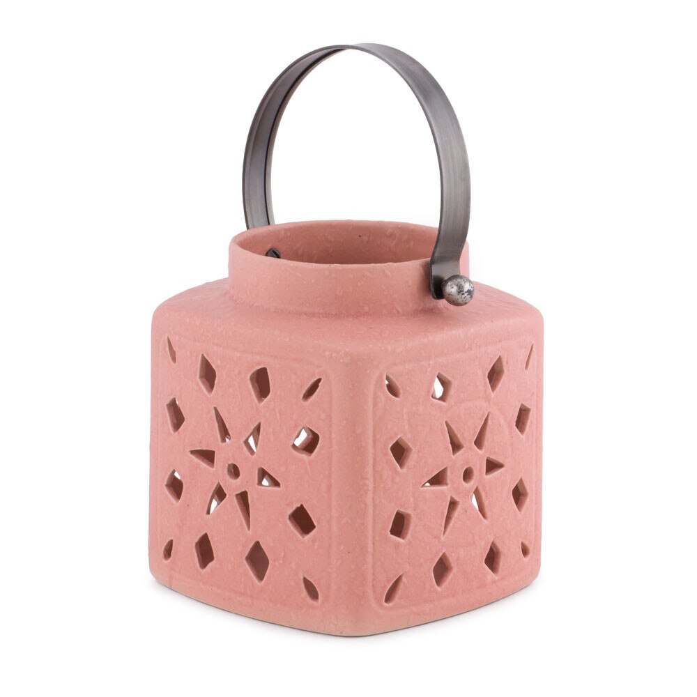 Felinar decorativ, ceramica, roz pal