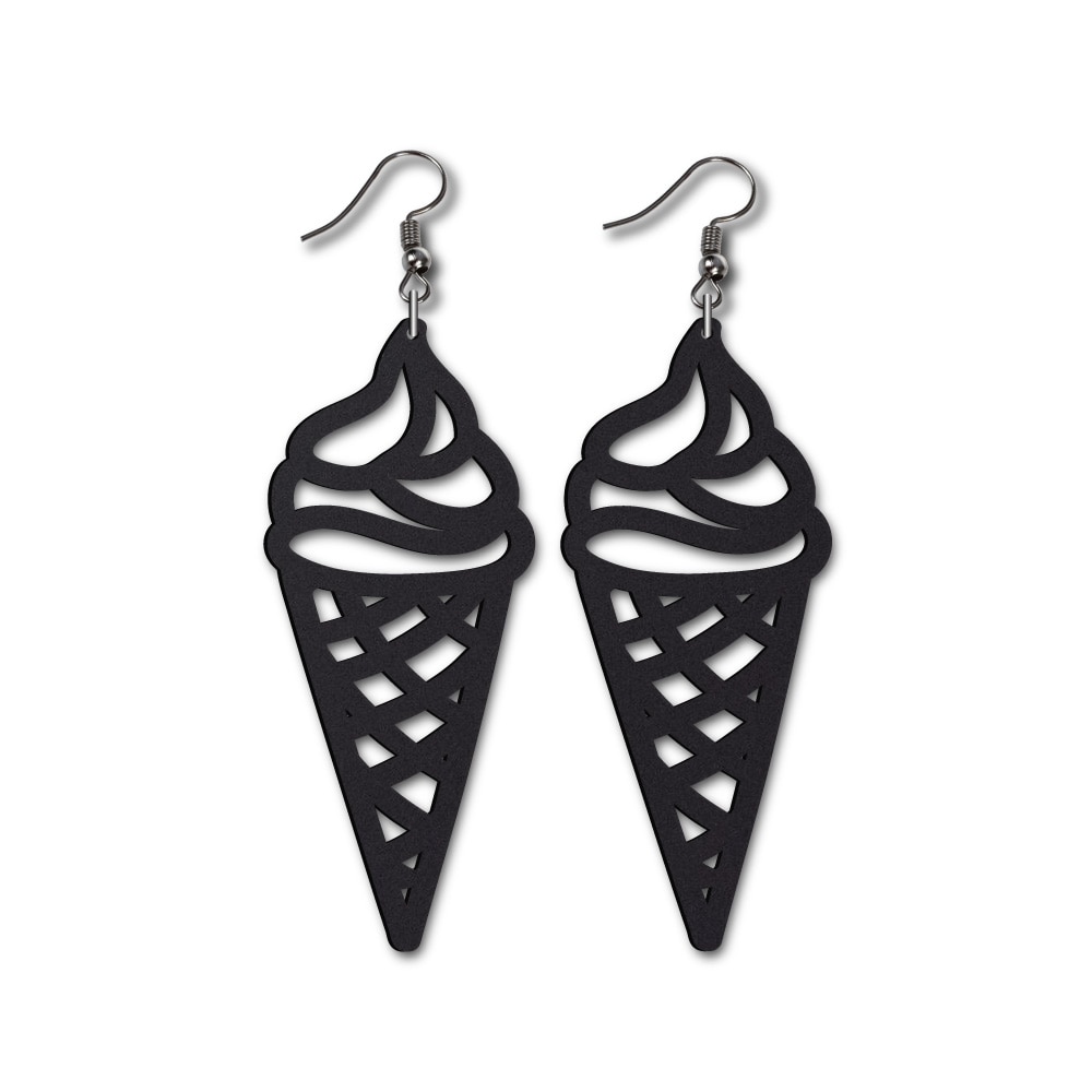 Cercei Negri 'Inghetata' din Plexiglas, decupati laser, 2.5 x 5.8 cm