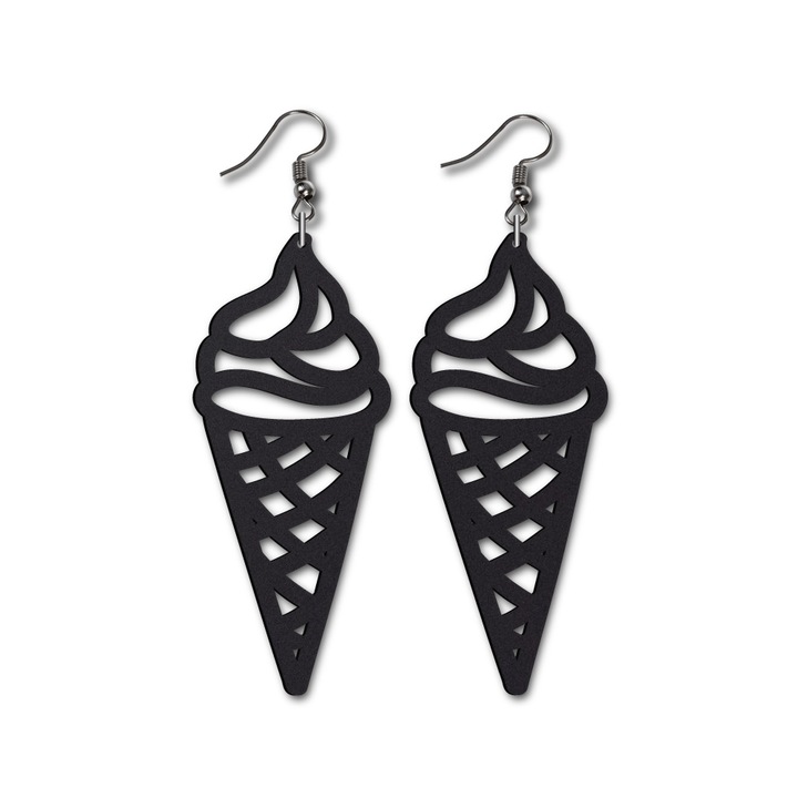 Cercei Negri 'Inghetata' din Plexiglas, decupati laser, 2.5 x 5.8 cm