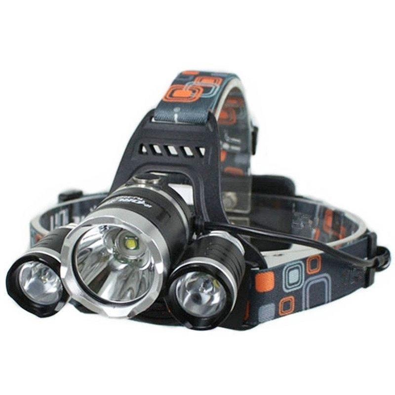 Lumina frontala 3 LED XML-T6, reincarcabila, 2 baterii 18650 incluse, negru