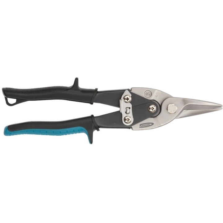 Ножица за метал GROSS, Piranha, 250 mm, Право рязане, Лостов механизъм, Двукомпонентна дръжка