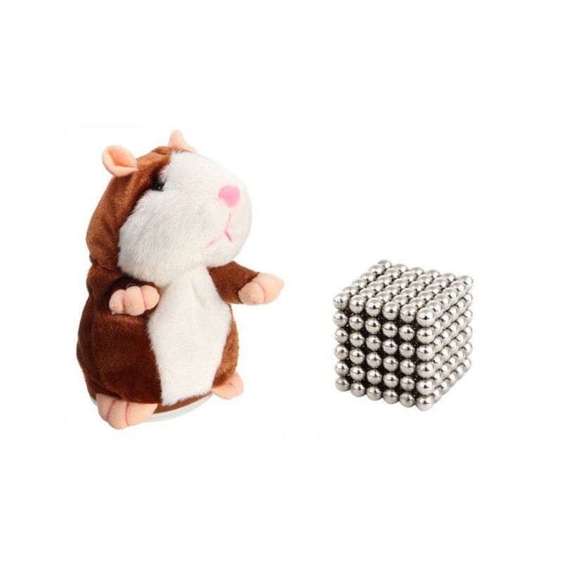 Bile magnetice argintii 5 mm, 216 buc/set si Hamster interactiv vorbitor maro/alb