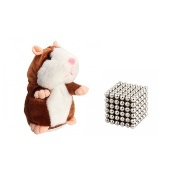 Bile magnetice argintii 5 mm, 216 buc/set si Hamster interactiv vorbitor maro/alb Bile magnetice argintii 5 mm, 216 buc/set si Hamster interactiv vorbitor maro/alb
