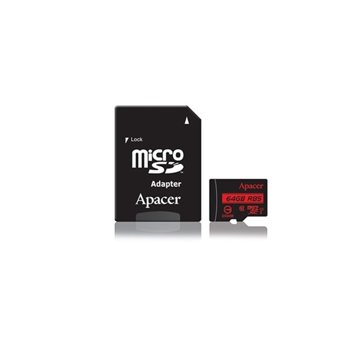 Карта памет Apacer 64GB MicroSDXC UHS-I U1 Class10 R85, Адаптер