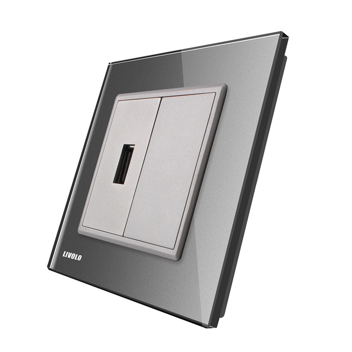Priza USB Livolo cu rama din sticla, Gri