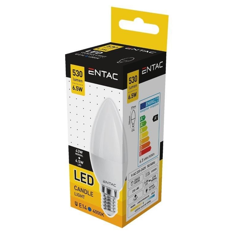 Set 10 Becuri Led Entac 6.5W E14,forma lumanare,lumina neutra