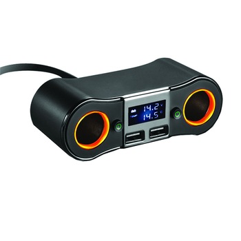 Adaptor Spliter Priza Bricheta Auto cu 2 Iesiri pentru 12/24V, 2 porturi USB 3,5A si afisaj LCD - Phuture® Adaptor Spliter Priza Bricheta Auto cu 2 Iesiri pentru 12/24V, 2 porturi USB 3,5A si afisaj LCD - Phuture®