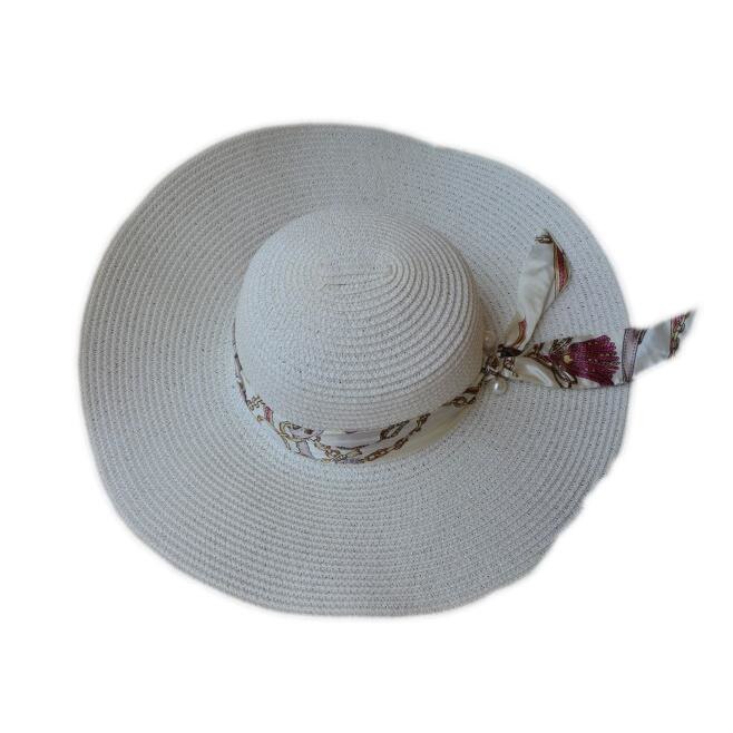 Palarie usoara de vara cu design de esarfa colorata aplicata, D&J Exclusive, Bej, Universal