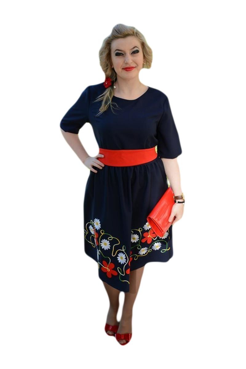 Rochie casual, maneca scurta, decolteu mic,D&J Exclusive,, Albastru marin