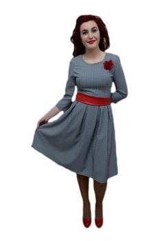 Rochie trendy, detaliu chic rosu,D&J Exclusive, Bleumarin-Alb Rochie trendy, detaliu chic rosu,D&J Exclusive, Bleumarin-Alb