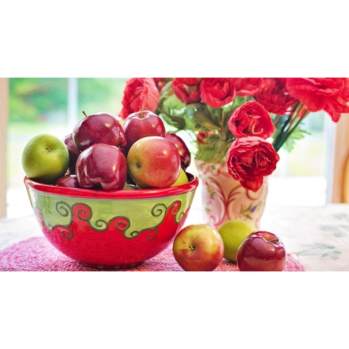 Tablou Canvas, Still Life Apples Fruits, Dimensiune 80 x 50 cm, Rama Lemn, Multicolor