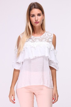 Bluza alba cu umerii decupati, Alb, M-L Bluza alba cu umerii decupati, Alb, M-L