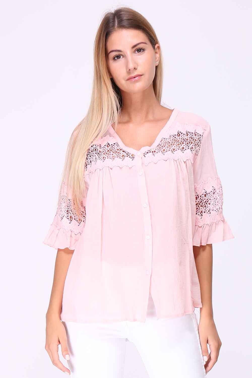 Bluza cu nasturi, Freshattitude, Roz Pudra