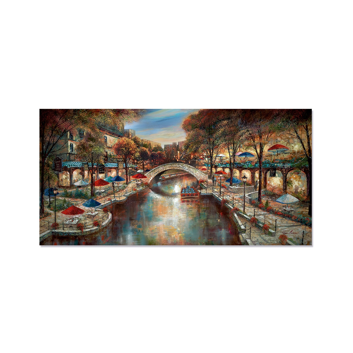 Tablou Canvas - Oras, Romantic, Pod, Lac, Terase, Toamna, Liniste, 50 x 100 cm
