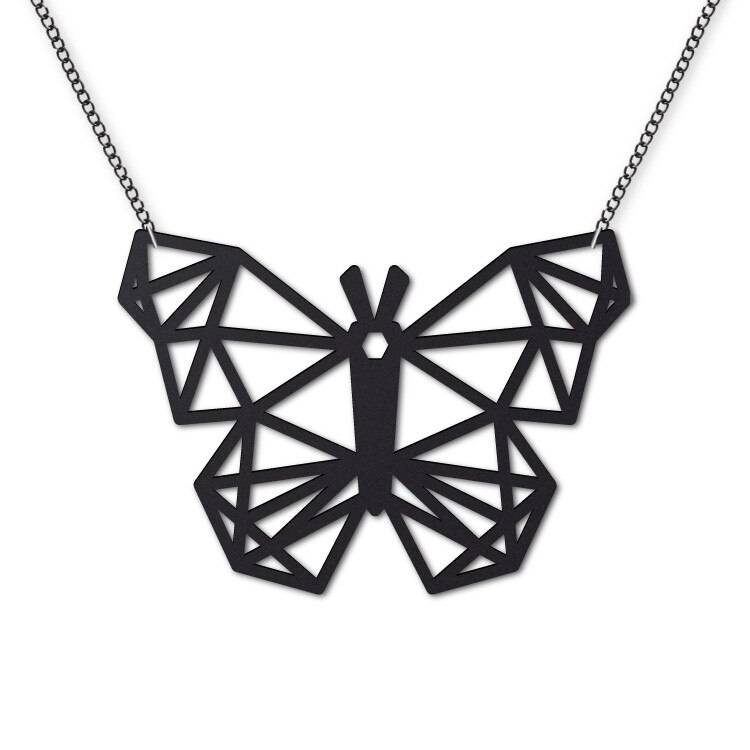 Lant cu Pandantiv 'Fluture' 6.5 x 4.6 cm, plexiglas negru, decupat laser