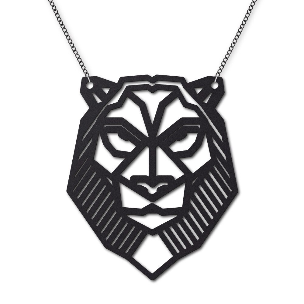 Lant cu Pandantiv 'Leu' 5.4 x 6.5 cm, plexiglas negru, decupat laser