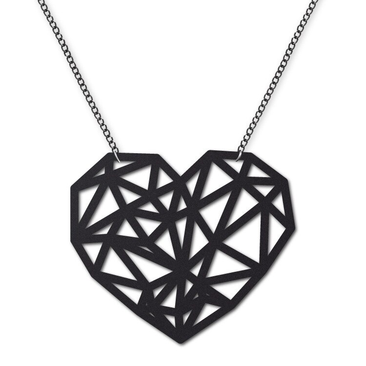 Lant cu Pandantiv 'Inima' 6.2 x 5.3 cm, plexiglas negru, decupat laser