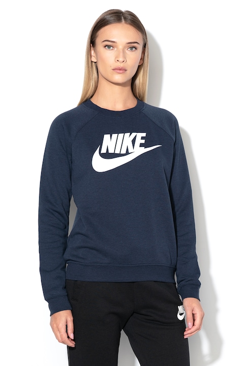 Nike, Bluza sport cu decolteu la baza gatului si imprimeu logo, Bleumarin, S