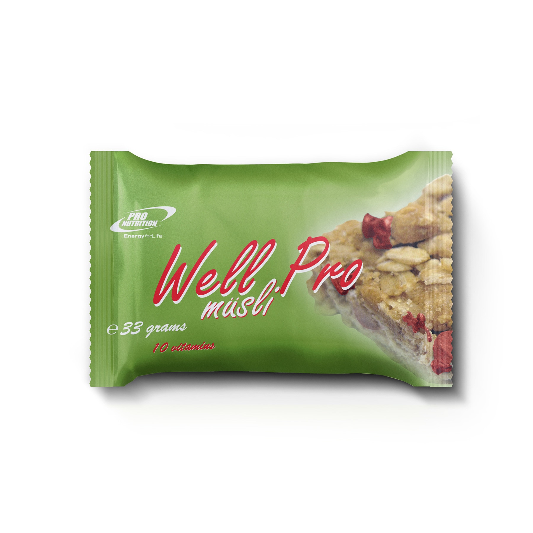 Baton cu cereale Well Pro Musli zmeura in glazura de iaurt, 33g