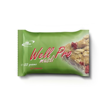 Baton cu cereale Well Pro Musli zmeura in glazura de iaurt, 33g Baton cu cereale Well Pro Musli zmeura in glazura de iaurt, 33g