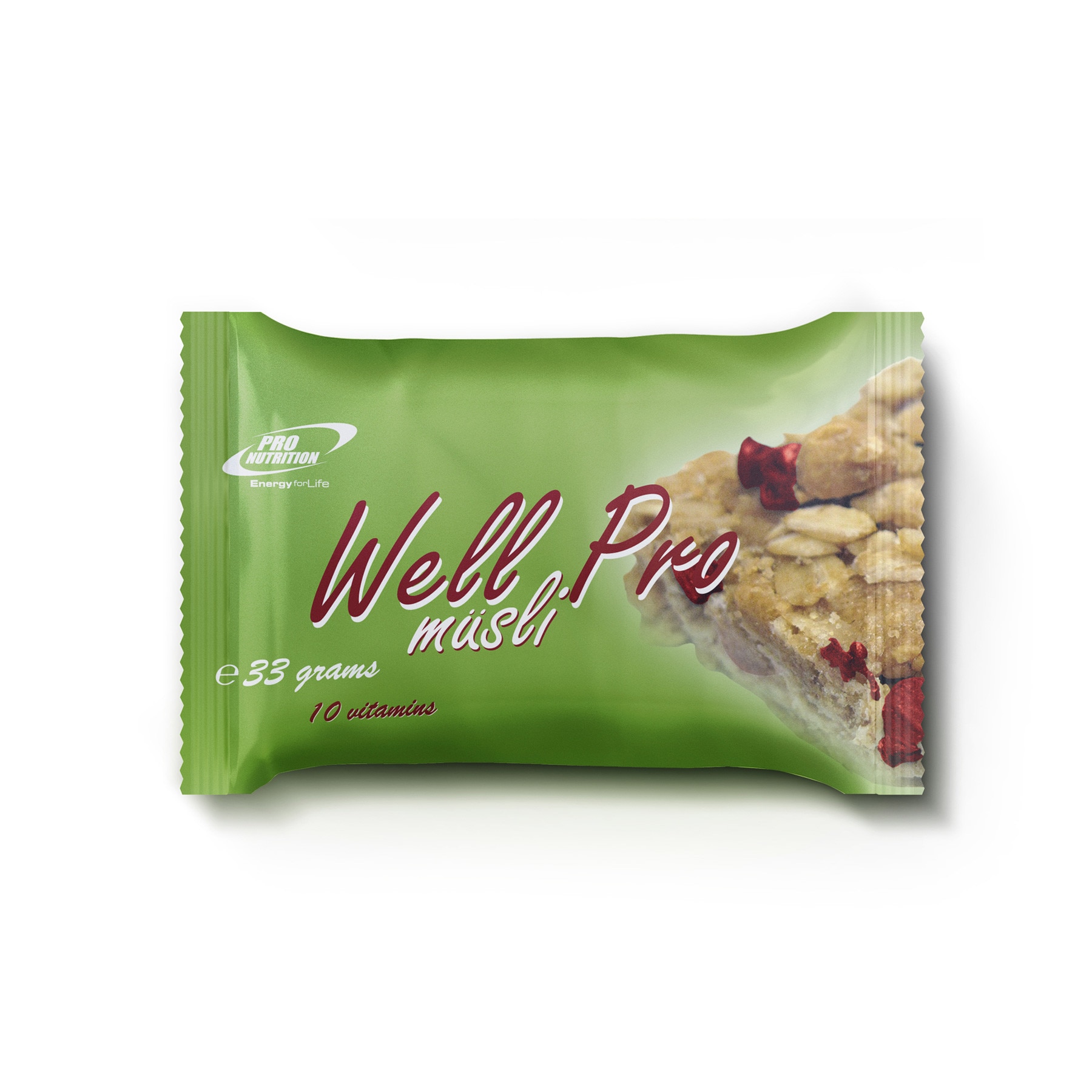 Baton cu cereale Well Pro Musli visine in glazura de iaurt, 33g