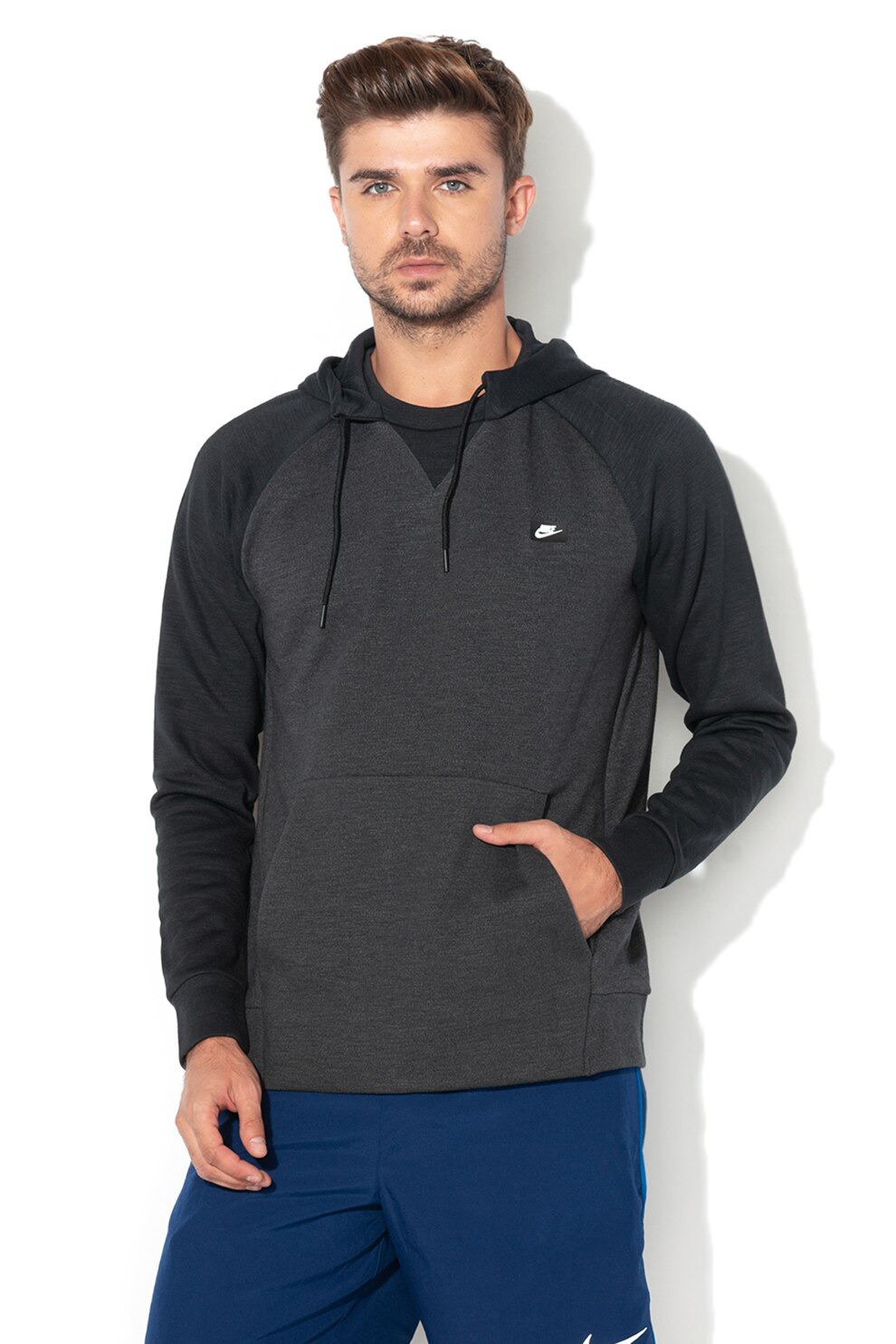 Nike, Hanorac cu aplicatie logo 7, Negru/Negru stins