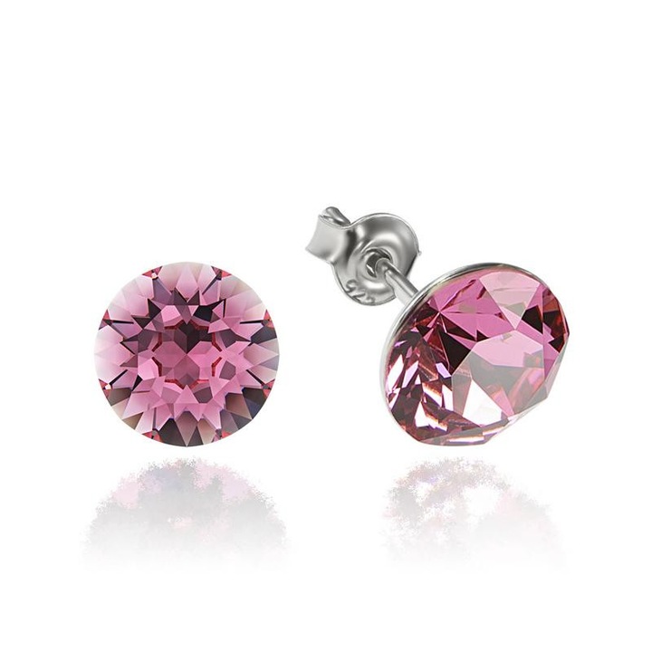 e-Crystal - 925 ezüst ródiumozott stud fülbevaló® Xirius 6mm Rose kristályal