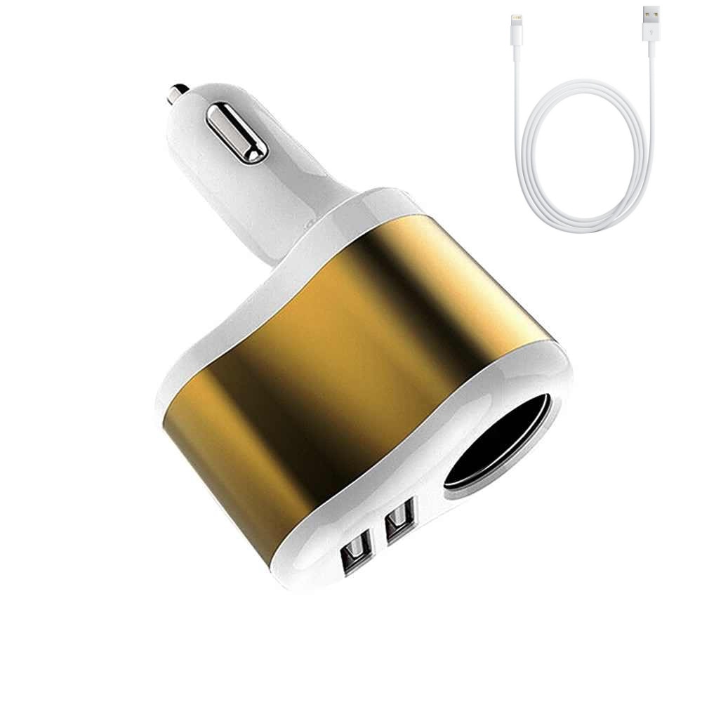 Incarcator/priza auto, dual, 2xUSB, priza auto, auriu cu cablu de date / incarcare lightning inclus BBL014