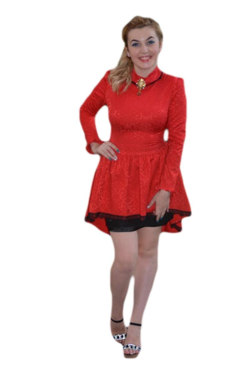 Rochie de ocazie, cu inserti de dantela neagra,D&J Exclusive, Rosu