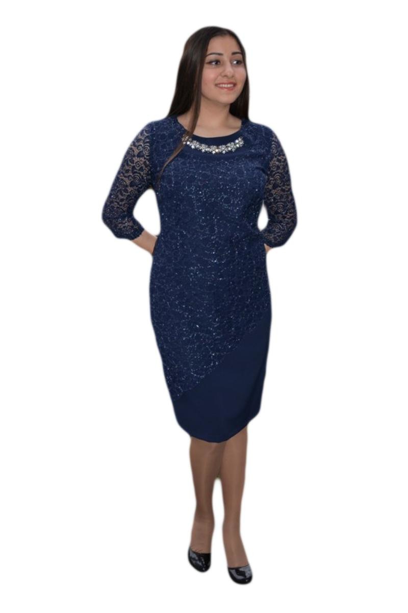 Rochie chic de ocazie, cu dantela aplicata,D&J Exclusive, Albastru marin