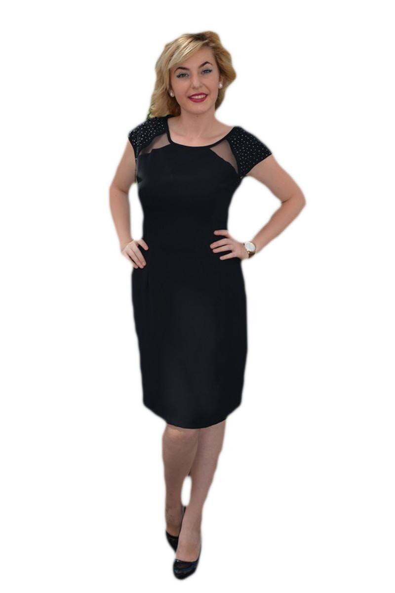 Rochie scurta, cu insertii de margele sidefate,D&J Exclusive, Negru, 38