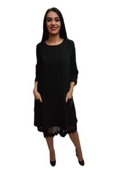 Rochie moderna, cu croi larg si buzunare aplicate,D&J Exclusive, Negru Rochie moderna, cu croi larg si buzunare aplicate,D&J Exclusive, Negru