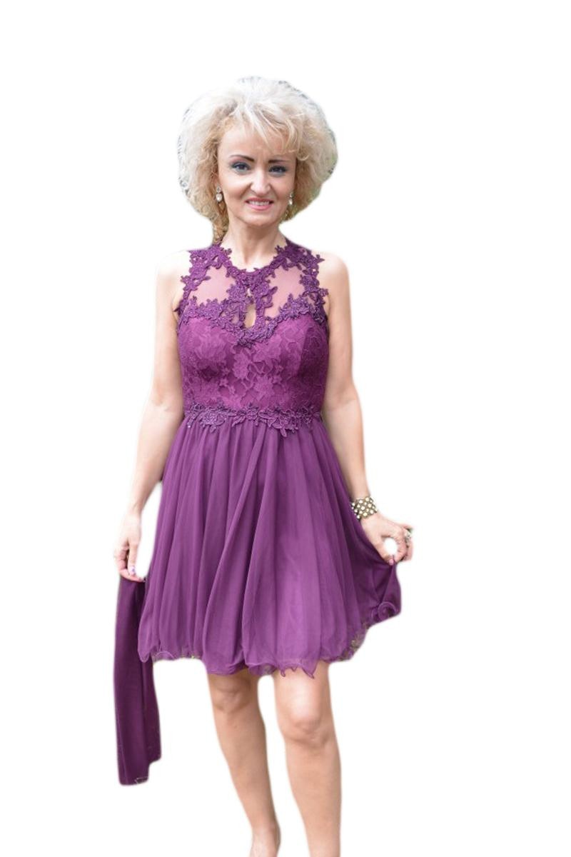 Rochie eleganta din tul cu aplicatii de broderie,D&J Exclusive, Mov