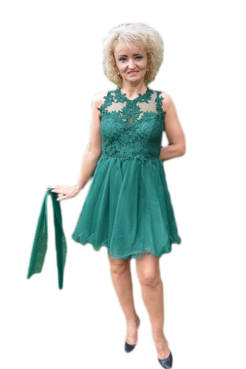 Rochie eleganta din tul cu aplicatii de broderie,D&J Exclusive, Verde-Inchis