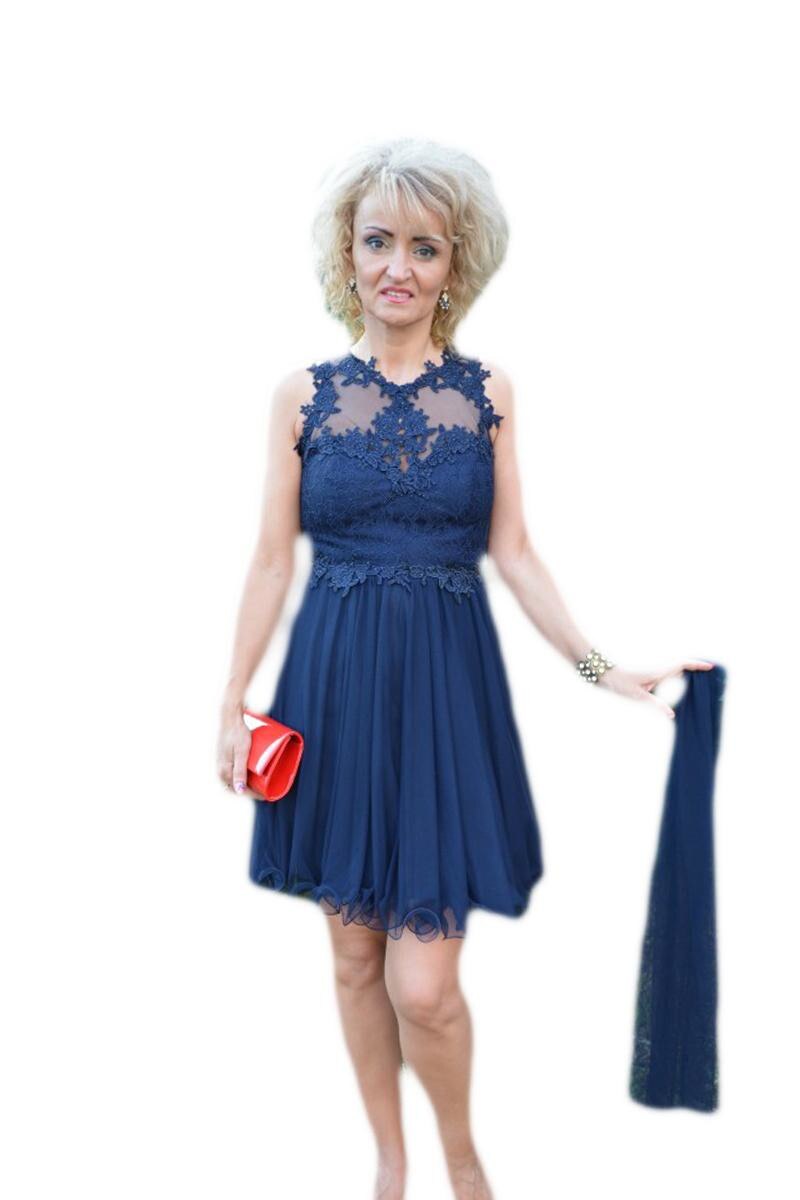 Rochie eleganta din tul cu aplicatii de broderie,D&J Exclusive, Bleumarin