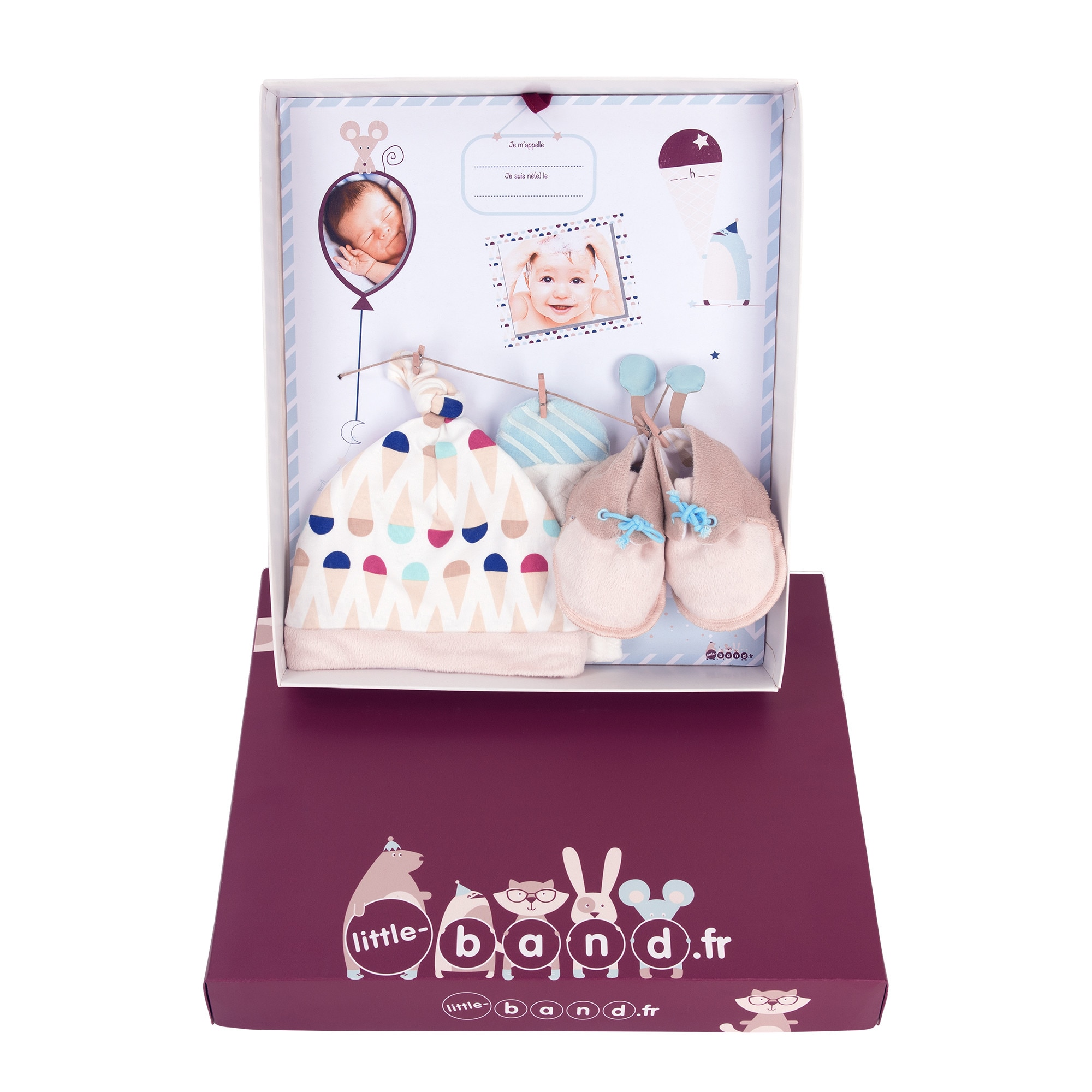 Cutie cadou caciulita, botosei si jucarie Little Band