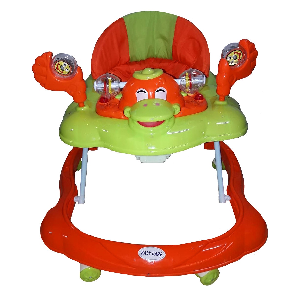 Premergator Reglabil in 3 Trepte Baby Care™ Ratusca, Pliabil, 8 Roti, Cu Melodii, Portocaliu si Verde