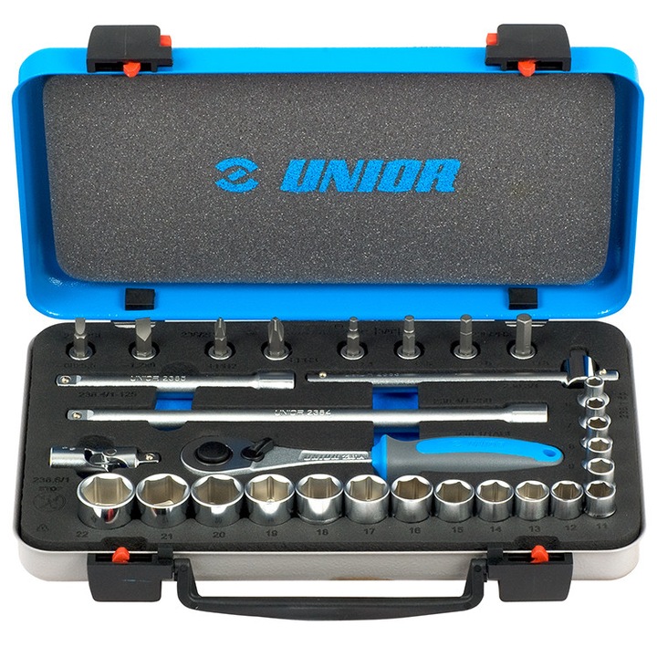 Trusa Unior capete chei tubulare 3/8" in cutie metalica 30 pcs