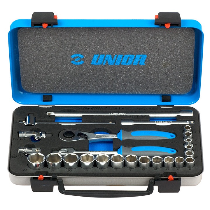 Trusa Unior capete chei tubulare 3/8" in cutie metalica 6-22/24 pcs