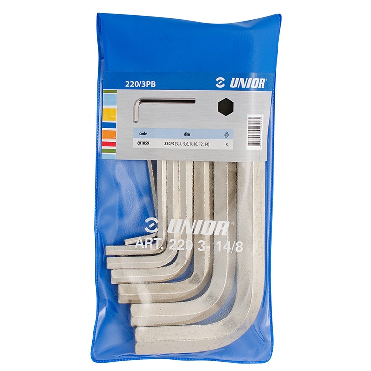 Set de chei locas hexagonal in suport de plastic, marca Unior, N0: 3, 4, 5, 6, 8, 10, 12, 14