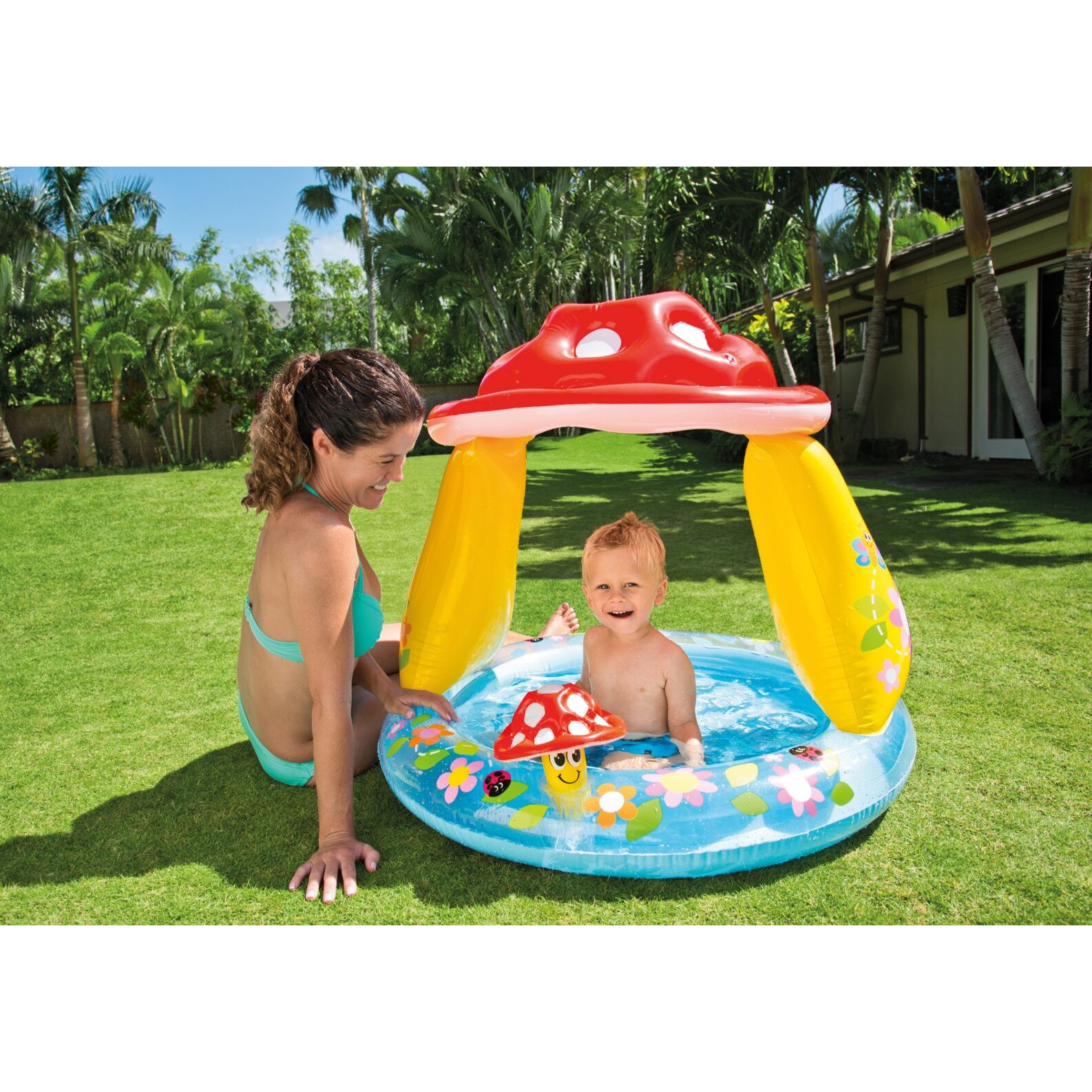 Piscina Gonflabila pentru Copii, Tip Ciupercuta cu Parasolar, Model 57114, 102 x 89 cm