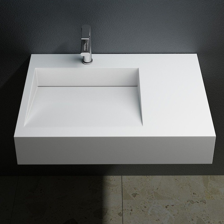 Lavoar EGO11, compozit marmura, montaj pe blat sau suspendat, 75x50 cm, scurgere ascunsa