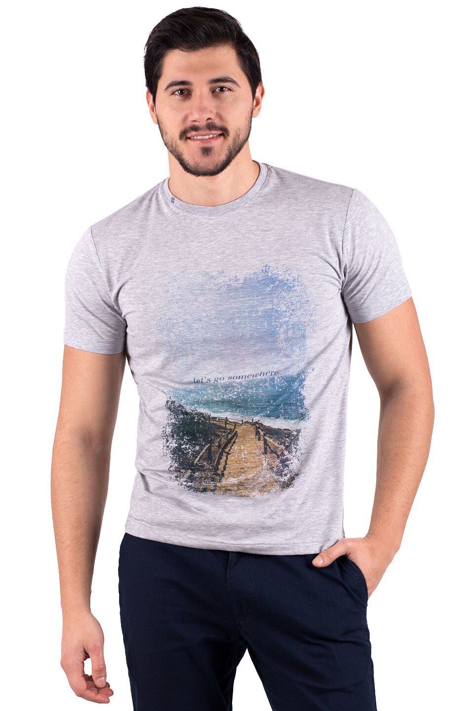 Tricou pentru barbati STYLER, model 96302, gri, Gri, M