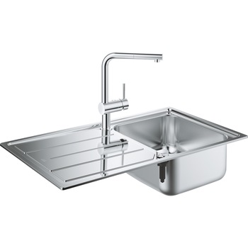 Pachet Chiuveta bucatarie Grohe K500 + baterie Grohe Minta, 860 x 500 mm, adancime 195 mm, reversibila, cartus ceramic, otel inoxidabil Pachet Chiuveta bucatarie Grohe K500 + baterie Grohe Minta, 860 x 500 mm, adancime 195 mm, reversibila, cartus ceramic, otel inoxidabil