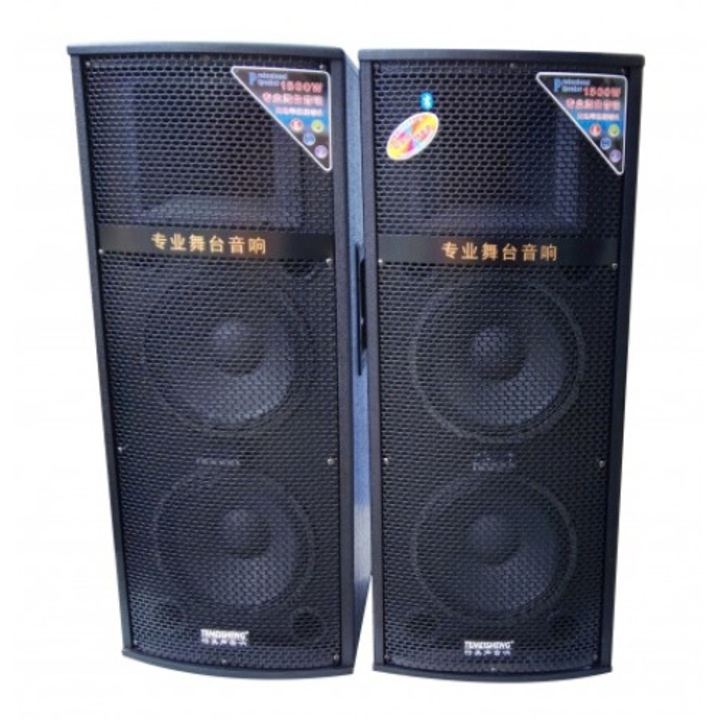 Комплект. Професионални високоговорители Temeisheng, 400 W, 7-лентов миксер, usb, sd карта, bluetooth, мощен звук