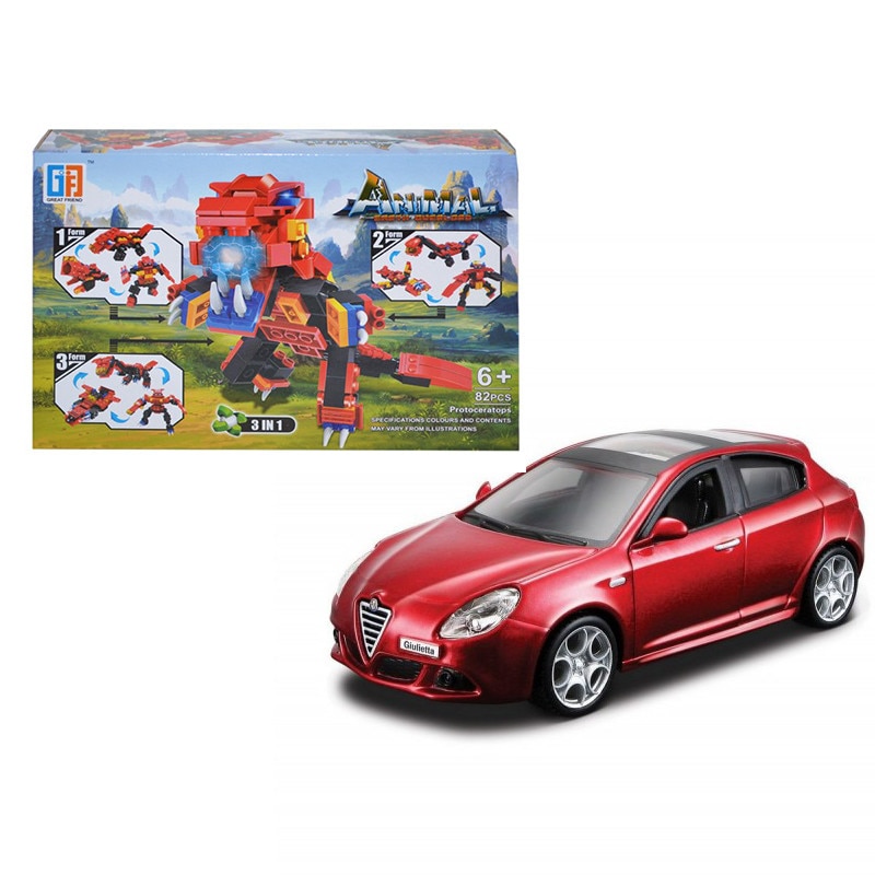 Play box Alfa Romeo Giulietta rosie + Cuburi constructii animal 82