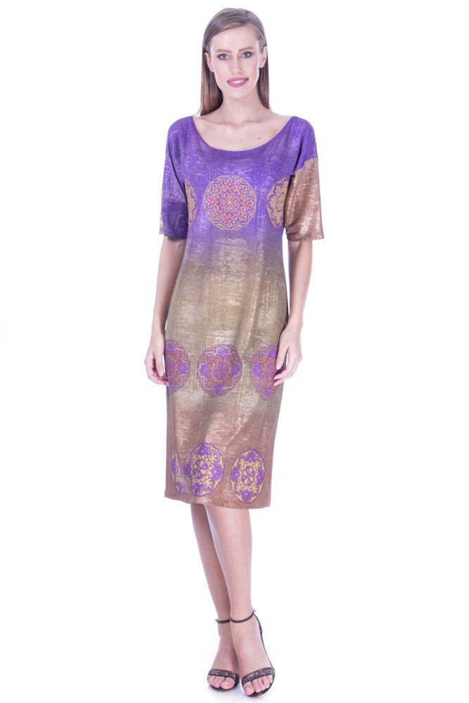Rochie mov/aramiu tricot pictata manual Liza Panait I-142E